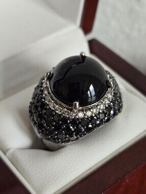 Black Onyx Dome Cocktail Ring with Pavé Accents